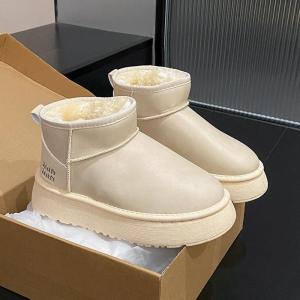 Giày Bốt Lông Cừu Dày Mùa Đông Cho Nữ Giày Bốt Đi Tuyết Ấm Áp Đế Cao Su Gót Phẳng Kiểu Dáng Ngắn Chất Liệu Da Lót Lông Cừu