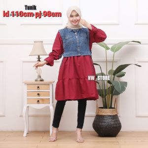 Tunik jeans kombinasi katun premium baju kondangan