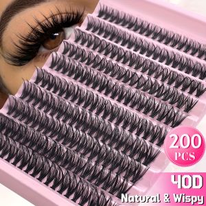 Natural Look D Curl Lash Clusters 120/160/200 PCS (9-16mm) DIY Eyelash Extensions Kit Mixed 40D T50 80D & Cat Eye
