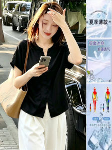 Acetic Silk Satin Short Sleeve Shirt Loose