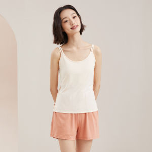 MiiOW | ชุดนอนผ้าไหมน้ำแข็ง MiiOW สำหรับผู้หญิง ฤดูร้อน 2025 ชุดกางเกงขาสั้นสายเดี่ยวแบบบางใหม่พร้อมแผ่นเสริมหน้าอก ชุดอยู่บ้าน ชุดนอนสบายๆ