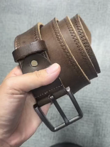 Men Vintage Full Grain Leather Belt Alloy Pin Buckle Casual Cowhide Waist Belt for Jeans Pants