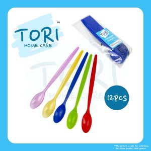 TORI HOME 12pcs Reuseable Plastic Beverage Spoon Long Spoon Ice Spoon Sudu Ais Panjang excited Sudu Kedai Kopiporary