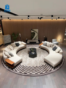 Poliform Cotton Linen Sofa Designer Furniture Villa Large Size Corner Arc Shaped Couch Italian Minimalist Style Wooden Structure