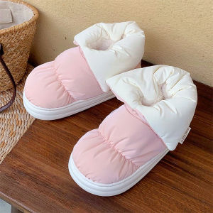 Thickened Fleece Lined Short PU Snow Boots Womens Outdoor Anti-slip Waterproof Cotton Shoes Butterfly Knot Warm Winter Booties