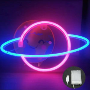 LED Planet Shape Neon Light Usb or Battery Powered for Wall Decor Game Room Bedroom Party Birthday Arrangement Gifts