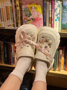 Black Thick Heel Clog Shoes Ballet Style Womens Summer Outdoor Sandals Heightening Anti-slip Slippers round Toe EVA Material