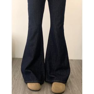 Loose Wide Leg Bell Bottom Jeans Deep Blue American Style Low Waist Slimming Long Pants for Short Women Casual Pure Color