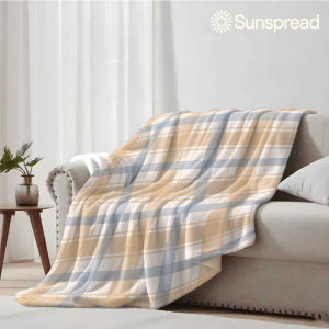 Beast Kingdom | beige blue plaid Soft Warm Flannel Blanket Lightweight Cozy Christmas Halloween Home Decor Room