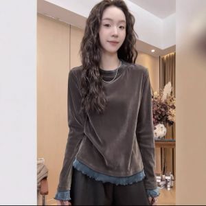 Knitted Loose Velvet T-Shirt for Women