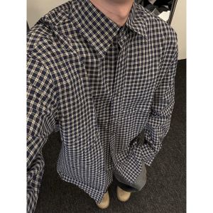 LEMON black and white plaid shirt mens spring and autumn American retro plaid inner long-sleeved shirt cleanfit lapel jacket