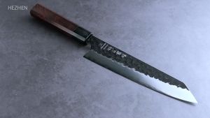 Pisau Bunka HEZHEN Retro 8.5 Inch Baja 3 Lapis Gagang Oktagonal untuk Ikan Daging Sayur