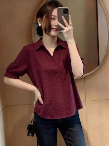 AIYITI | Popular Red Oversized Loose Matchable Womens Short Sleeve Shirt
