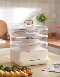 24L 3-Tier Large Capacity Electric Steamer | 12H Smart Reservation Transparent Steaming Trays Food-Grade Material Cook a Full Family Meal in One Go