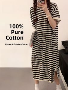 Miiow | Pure Cotton Sleep Dress Womens Summer Loose Short Sleeve Casual Wear Home Clothes With Chest Pad Comfortable Breathable Home Fashion