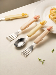 TONGXINBUER | Eating Training Stainless Steel 316L Toddler Fork and Spoon Set