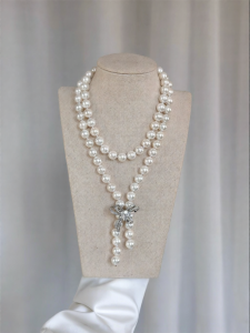 YISHU | Bow Pearl Multi-layered Long Necklace