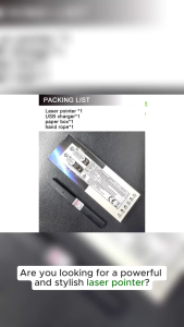 High quality USB rechargeable high power laser pointer made with aluminum alloy material  rectangle shape slim type with only 0.9cm thickness  attached with lifting rope