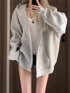 KAIMIHAN | Grey Hooded Sweatshirt Jacket Womens New 2025 Autumn Winter Style Cozy American