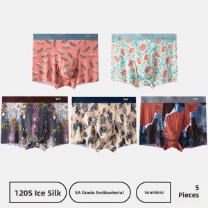 MiiOW | Mens Ice Silk Printed Briefs Thin Cool Feeling Antibacterial Seamless Underwear Youth Flat Angle Pants Comfortable Breathable