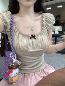 GUZILIAN | Korean Style Pleated Short Sleeve T-Shirt Womens Summer Fashion Versatile Pure Desire Casual Top Commute Style Slim Fit