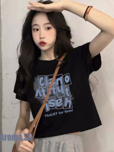 เสื้อยืดคอกลมแขนสั้นทรงหลวมสำหรับผู้หญิงในช่วงฤดูร้อนปี 2025 ทรงเข้ารูป เสื้อยืดคอกลมลายตัวอักษรแฟชั่น