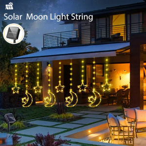 Solar Star Moon String Lights 8 Modes Waterproof Outdoor Hanging Light for Yard Camping Room Party Weddings Holiday Decorations