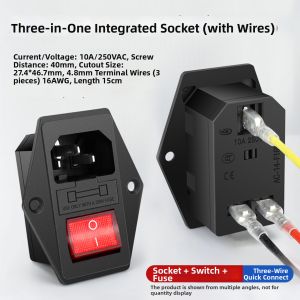 kuicc | Integrated 3-in-1 AC Power Socket for Cabinet/Enclosure Three Vertical Prongs