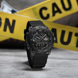 NAVIFORCE Original Mens Sports Watch Quartz Movement LCD Digital Dual Display Watch Date Day Night Mode Luminous Pointer Chronograph Waterproof Silicone Strap Mens Boys Outdoor Casual Fashion Multifunctional Watch NF6104