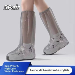 5Pair PE Waterproof Boots Covers Indoor Disposable Rain Shoes Cover Outdoor Non-Slip Wear-Resistant High Tube Shoe Protector