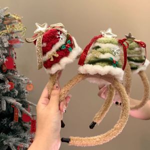 หมวกคริสต์มาสแบบผูกโบว์ผีเสื้อสำหรับผู้หญิง หมวกคริสต์มาสแบบใหม่ปี 2025 หมวกคริสต์มาสตกแต่งผม หมวกคริสต์มาสแบบสวม