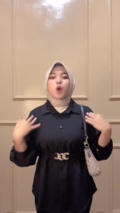 big promo Kemeja Blouse Atasan Wanita Model Melda Polos Motif Belt Sabuk Rantai Lengan Panjang Bahan Crinkle Airflow