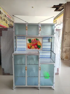 Rak Piring 3 Pintu Rak Piring Kaca 2 Pintu Kerangka Alumunium Kuat dan Kokoh