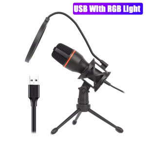 Professional Condenser Microphone For Computer PC Laptop USB Wired Gaming Accessories Kit Sound Live Streaming Podcast Gamer RGB