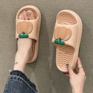 Womens Indoor Outdoor Slippers Summer 2025 Cute Pumpkin Thick Heel Massage Flat Heel EVA Comfortable Slippers for Home And Bathroom