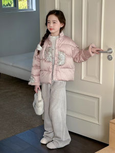 Girls Thickened White Duck down Winter Coat Childrens Warm Outerwear National Style Fashionable Coat for Girls Ages 5-13