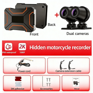 Full HD 2K/1080P Motorbike Dash Camera Dual Front Rear Lens IP67 Waterproof WiFi Link TF Card Storage for Clear Riding Footage