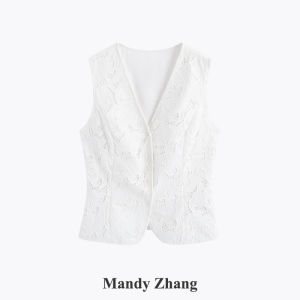 Embroidered V-Neck Sleeveless Top White