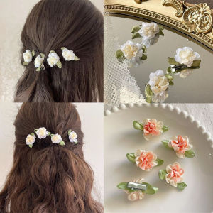 4Pcs/Set Flower Bangs Clip Sweet Girl Pure White Gardenia Cute BB Clips
