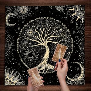 VIKAMA Tree Of Life Element Tarot Reading Cloth Spiritual Altar Cloth Witch Astrology Cloth Room Decor Board Game Mat Party