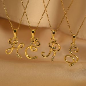 Copper 26 English Initials 18k Gold Plated Necklace Simple Personality Pendant for Women