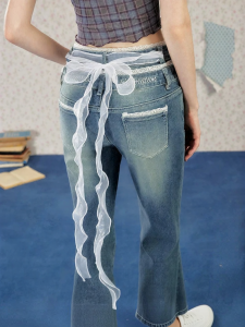 unifree | Lace Trimmed Flared American Jeans Blue