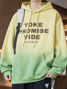 ROMON | Romon Mens Hoodie Sweatshirt Spring Autumn New Trend Gradient Color Letter Print Casual Sportswear Jacket Loose Fit Youth Popular
