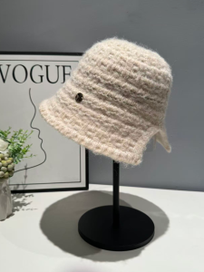 Autumn Winter Knitted Fisherman Bucket Hat Womens Retro Solid Color Warmth Casual Style Non-Adjustable round Top Foldable