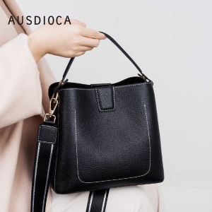 AUSDIOCA Fashionable Large Capacity Leather Bucket Bag Womens Crossbody Shoulder Handbag Soft Cowhide Purse Handbag