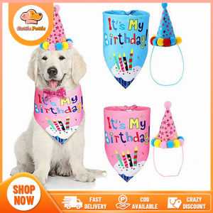 Pet Happy Birthday Hat Bib Dog Cat Costume Birthday Bib Saliva Towel Dog Accessories Pet Decoration Photo Props