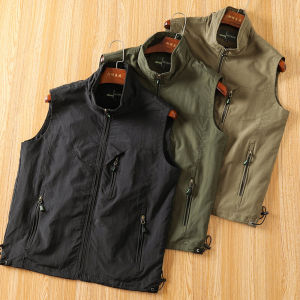 Hard Goods! Export Mens Clothing Factory Leftover Stock Outdoor Stand Collar Functional Multi-Bag Waterproof Breathable Quick-Drying Vest Waistcoat