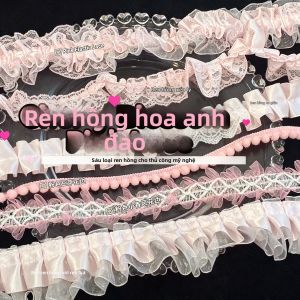 6PC Hoa Anh Đào Hồng Ren Bộ Phụ Kiện DIY Đựng Thẻ Thanh Túi Chất Liệu Voan Cotton Ruy Băng Phong Cách Art Deco Trang Trí Quà Tặng