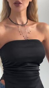 Ingemark | Ingemark Exquisite Elegant Irregular Tassel Pendant Necklace for Women Trend Black Crystal Beaded Clavicle Chains Party Jewelry