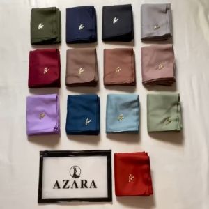 Paket 10 Hijab Segi Empat Voal Azara Oskara Polos Packing Pouch LC Laser Cut Scarf